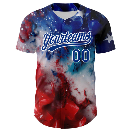 Custom Royal Red-White 3D American Flag Patriotic Authentic Baseball Jersey - Sky-Custom