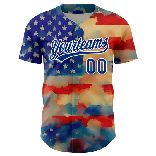 Custom Red Royal-White 3D American Flag Patriotic Authentic Baseball Jersey - Sky-Custom