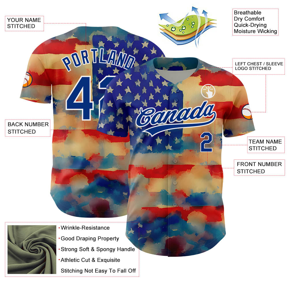 Custom Red Royal-White 3D American Flag Patriotic Authentic Baseball Jersey - Sky-Custom