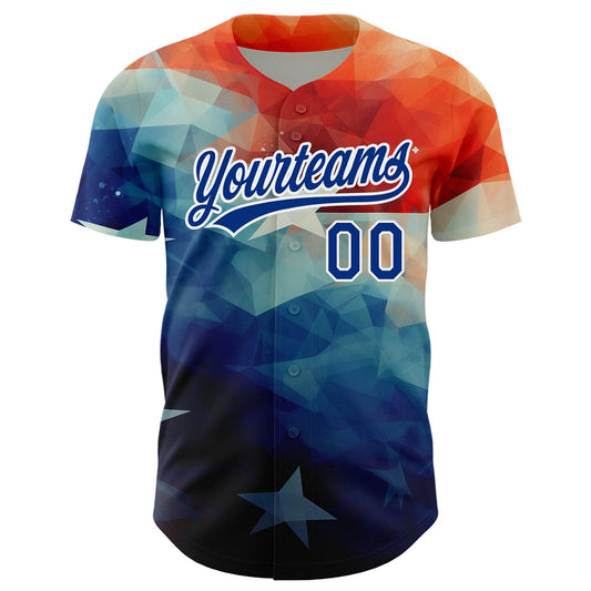 Custom Red Royal-White 3D American Flag Patriotic Authentic Baseball Jersey - Sky-Custom