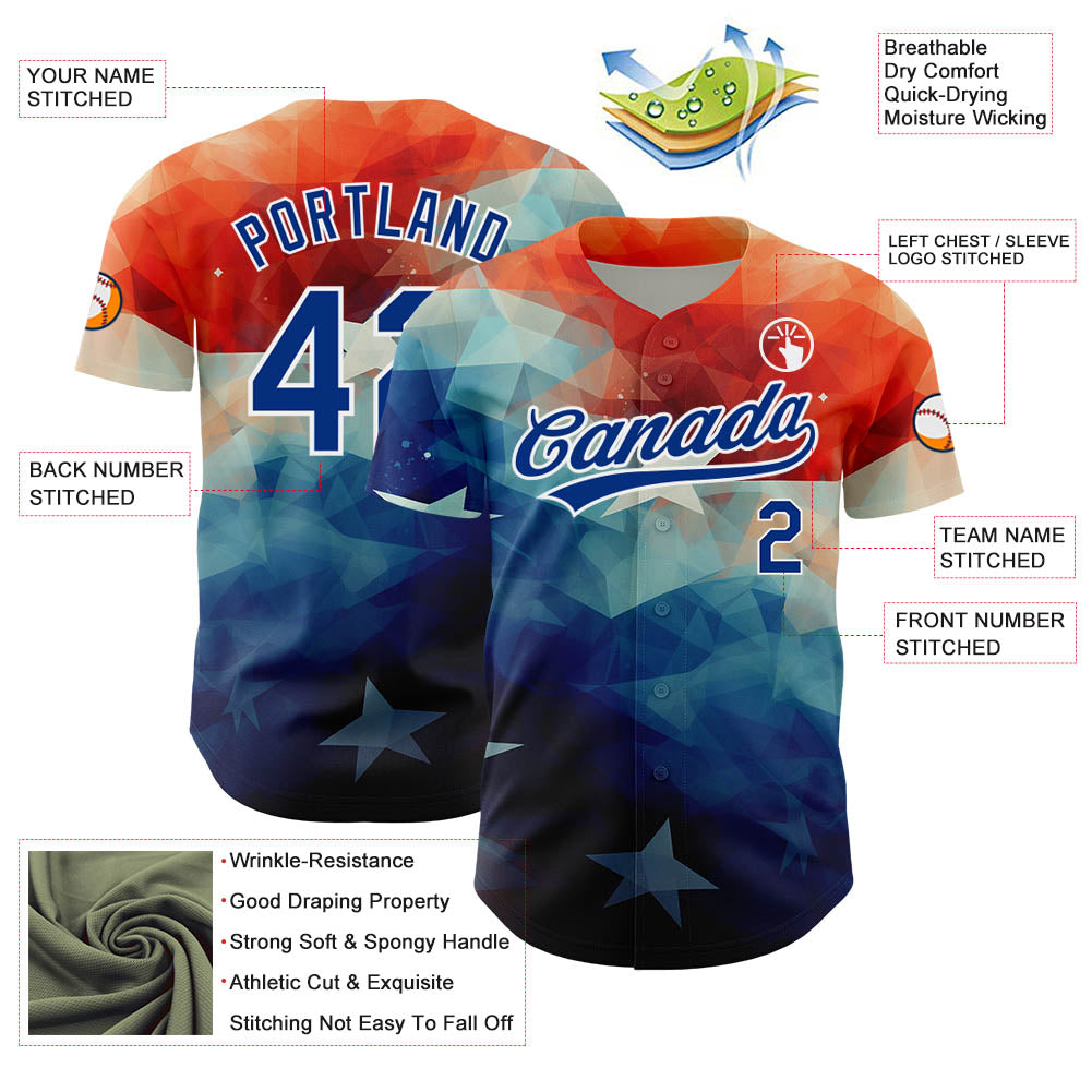 Custom Red Royal-White 3D American Flag Patriotic Authentic Baseball Jersey - Sky-Custom