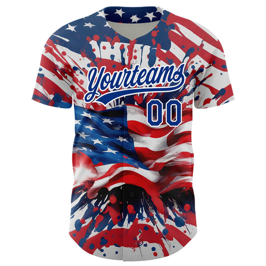 Custom Red Royal-White 3D American Flag Patriotic Authentic Baseball Jersey - Sky-Custom