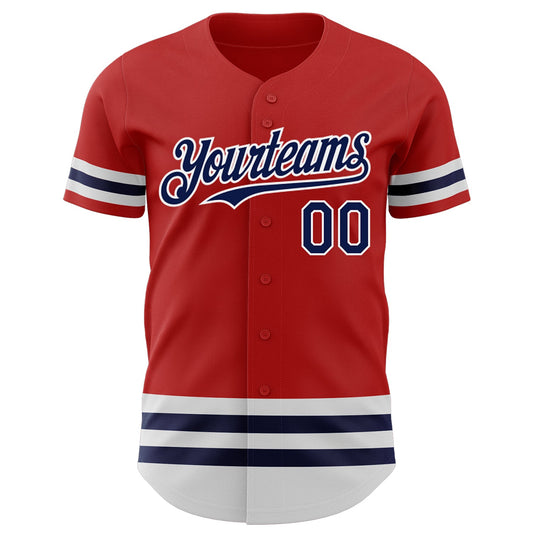 Custom Red Navy-White Line Authentic Baseball Jersey - Sky-Custom