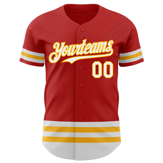 Custom Red White-Gold Line Authentic Baseball Jersey - Sky-Custom