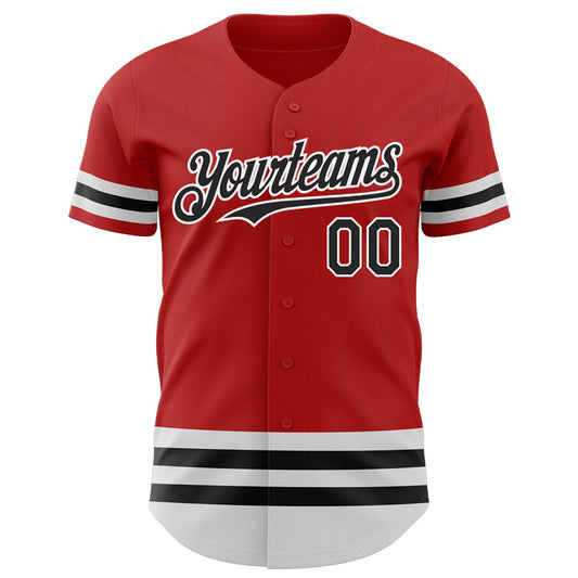 Custom Red Black-White Line Authentic Baseball Jersey - Sky-Custom