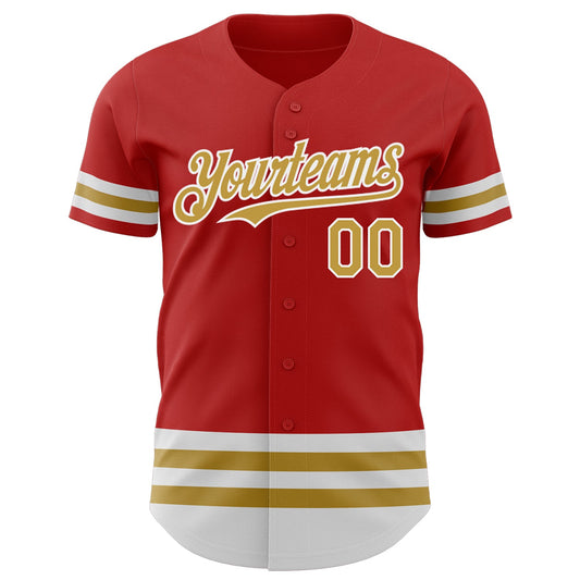 Custom Red Old Gold-White Line Authentic Baseball Jersey - Sky-Custom