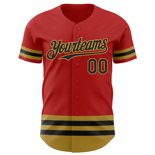 Custom Red Black-Old Gold Line Authentic Baseball Jersey - Sky-Custom