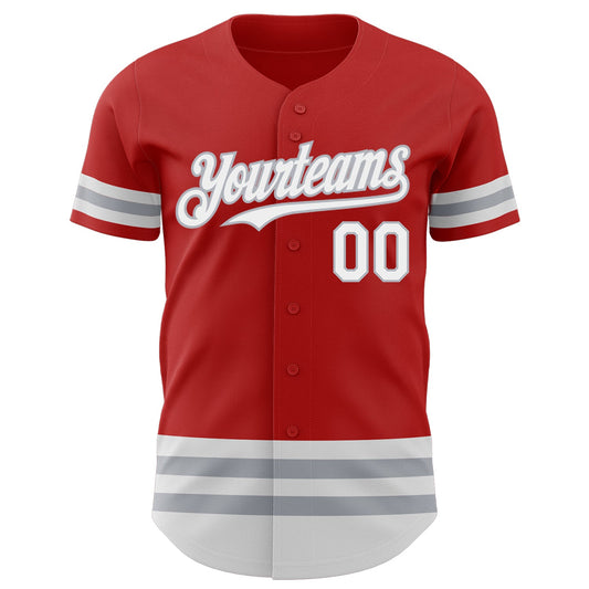 Custom Red White-Gray Line Authentic Baseball Jersey - Sky-Custom