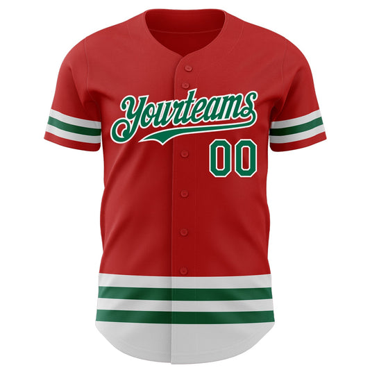 Custom Red Kelly Green-White Line Authentic Baseball Jersey - Sky-Custom