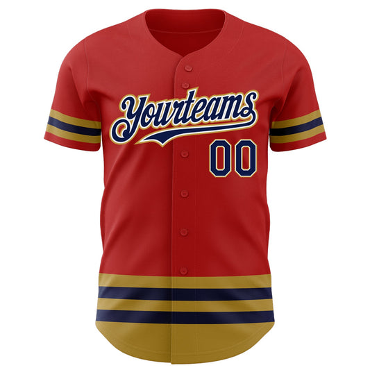 Custom Red Navy-Old Gold Line Authentic Baseball Jersey - Sky-Custom