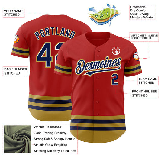Custom Red Navy-Old Gold Line Authentic Baseball Jersey - Sky-Custom