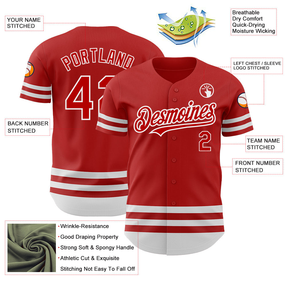 Custom Red White Line Authentic Baseball Jersey - Sky-Custom