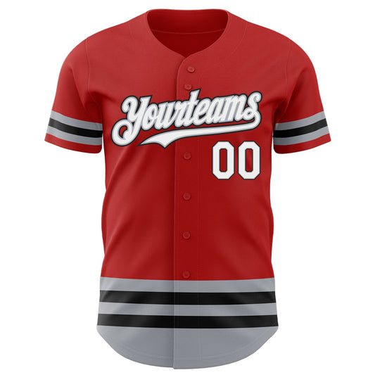 Custom Red Gray-Black Line Authentic Baseball Jersey - Sky-Custom