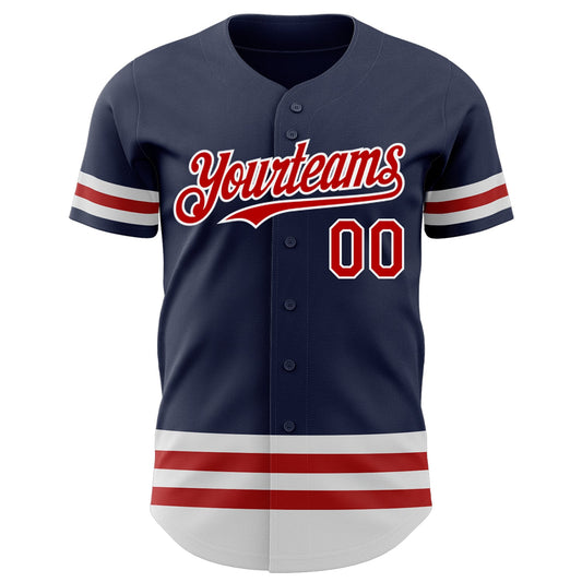 Custom Navy Red-White Line Authentic Baseball Jersey - Sky-Custom