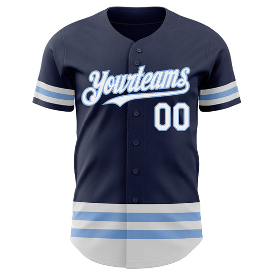 Custom Navy White-Light Blue Line Authentic Baseball Jersey - Sky-Custom
