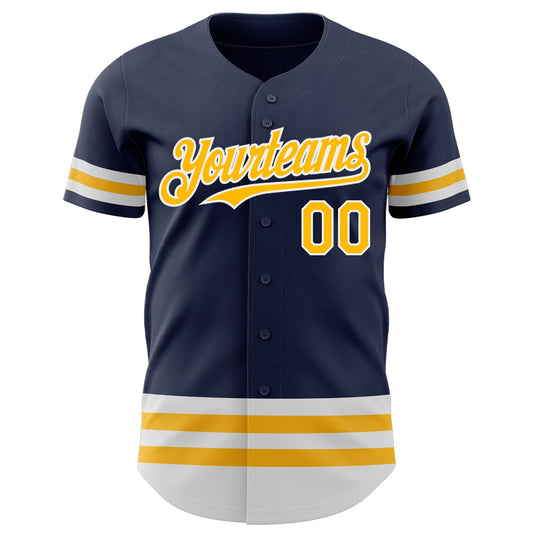 Custom Navy Gold-White Line Authentic Baseball Jersey - Sky-Custom