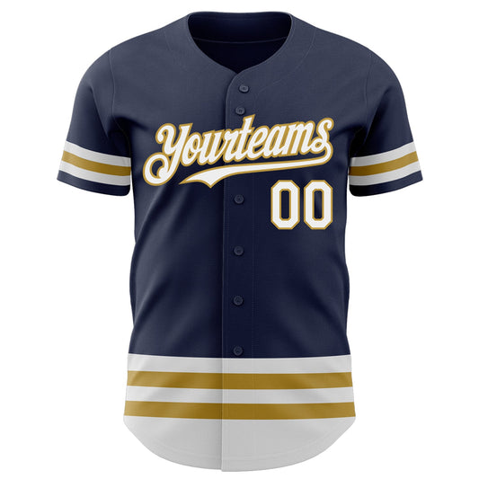 Custom Navy White-Old Gold Line Authentic Baseball Jersey - Sky-Custom