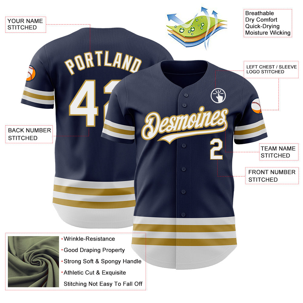 Custom Navy White-Old Gold Line Authentic Baseball Jersey - Sky-Custom