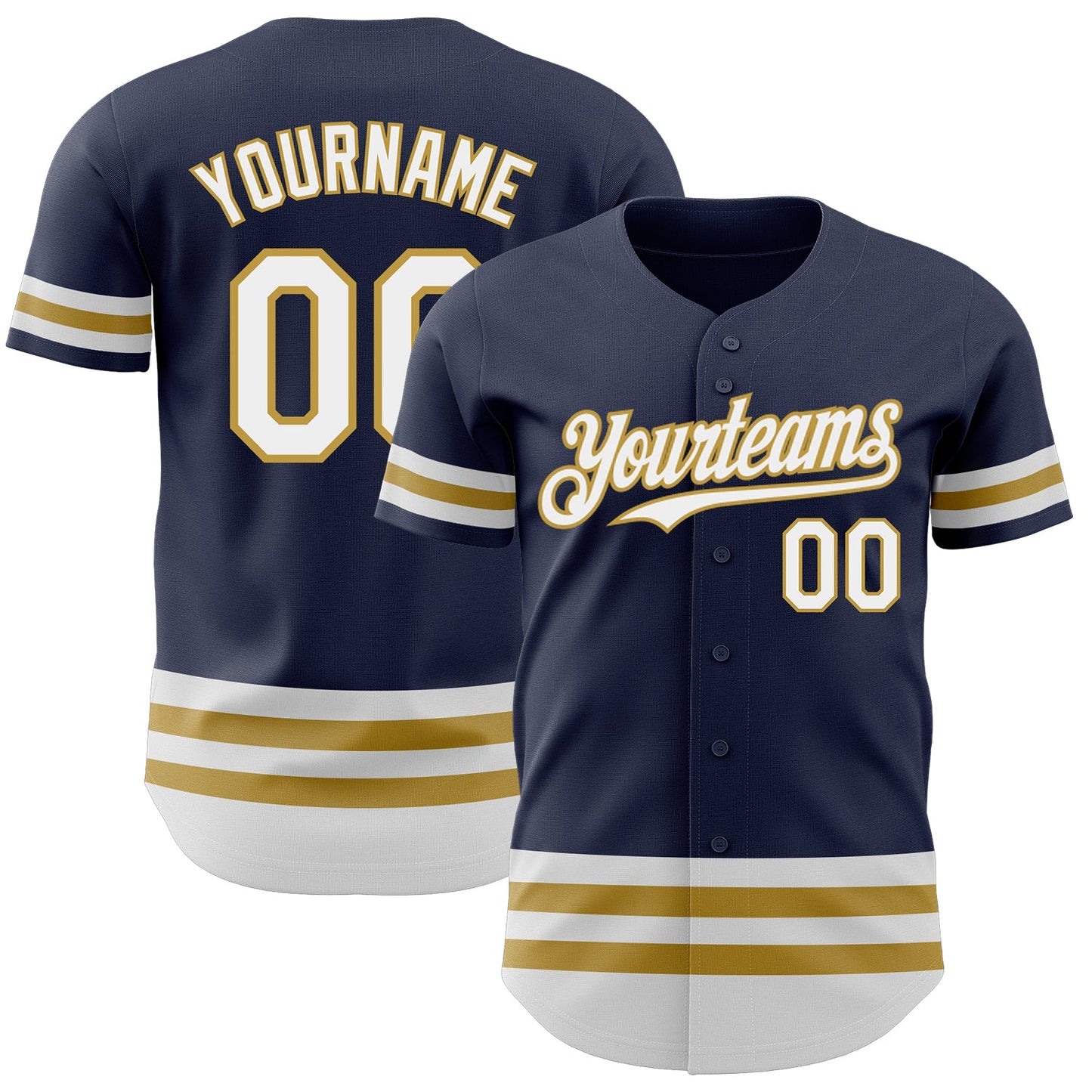 Custom Navy White-Old Gold Line Authentic Baseball Jersey - Sky-Custom