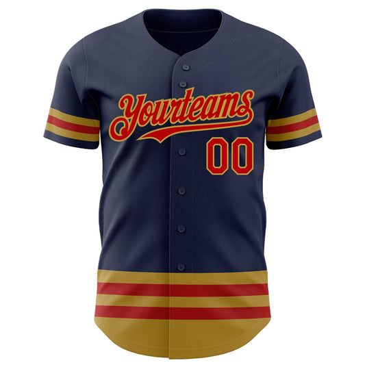 Custom Navy Red-Old Gold Line Authentic Baseball Jersey - Sky-Custom