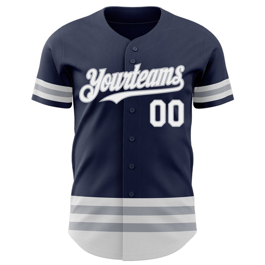 Custom Navy White-Gray Line Authentic Baseball Jersey - Sky-Custom