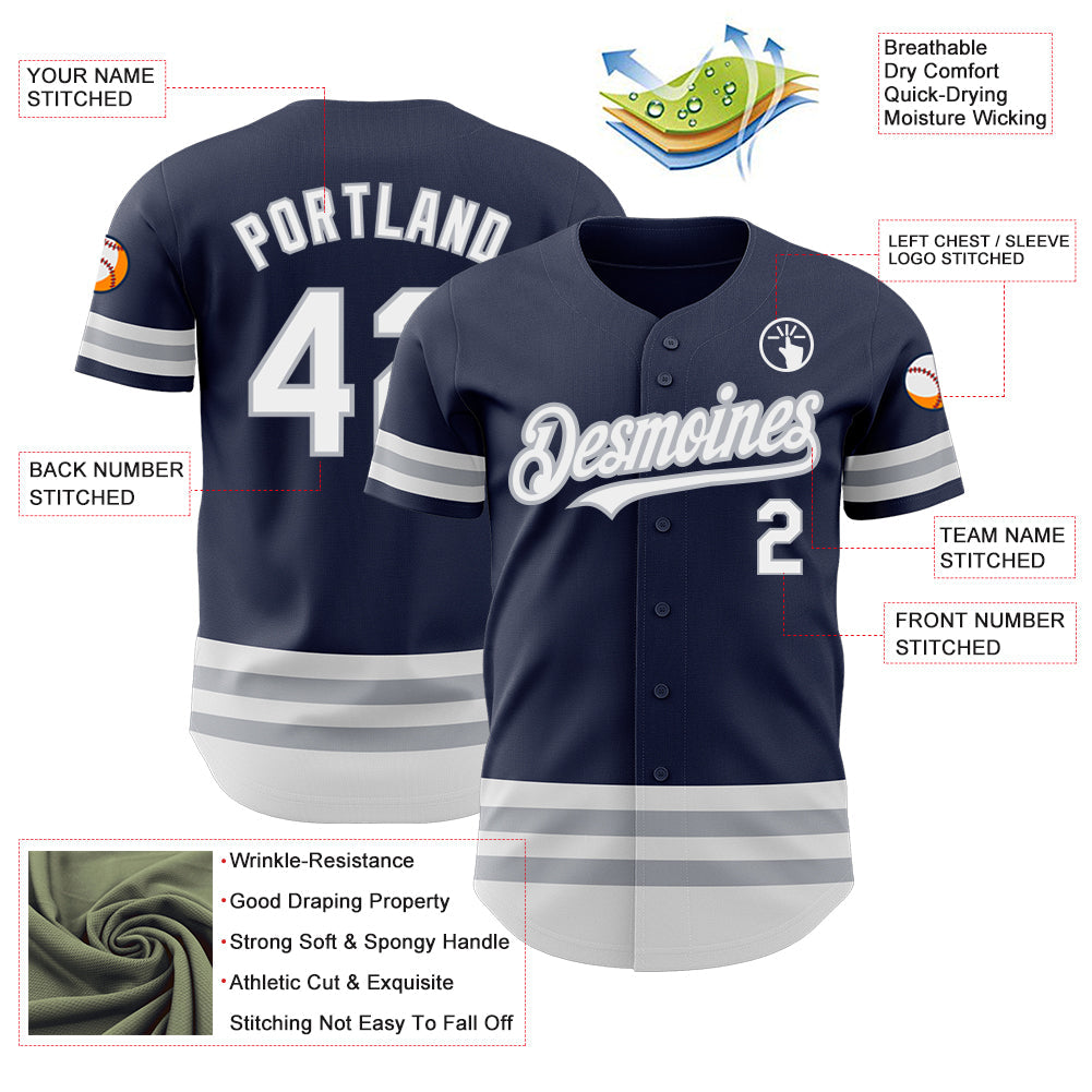 Custom Navy White-Gray Line Authentic Baseball Jersey - Sky-Custom