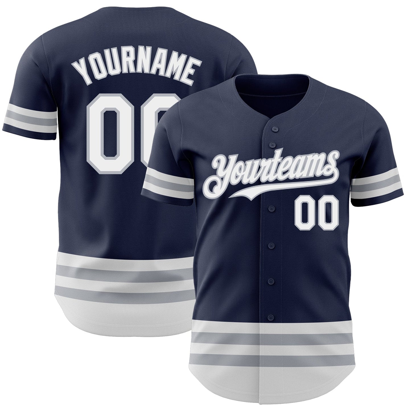 Custom Navy White-Gray Line Authentic Baseball Jersey - Sky-Custom