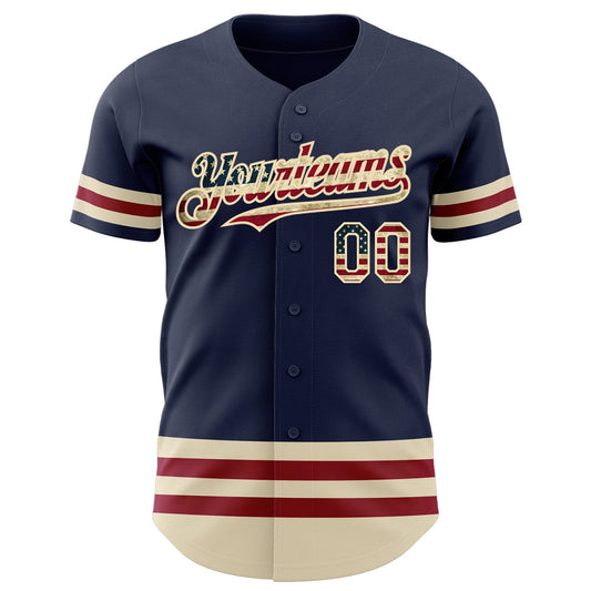 Custom Navy Vintage USA Flag Cream-Maroon Line Authentic Baseball Jersey - Sky-Custom