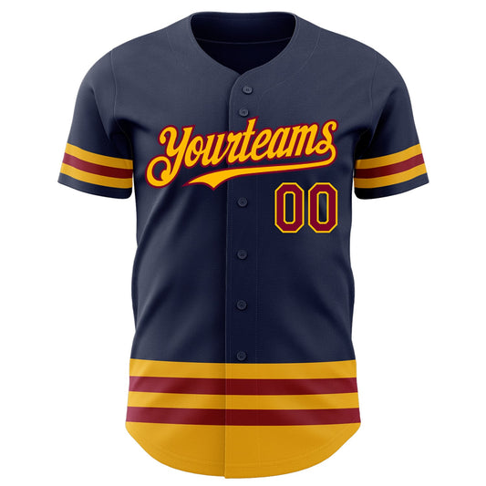 Custom Navy Maroon-Gold Line Authentic Baseball Jersey - Sky-Custom