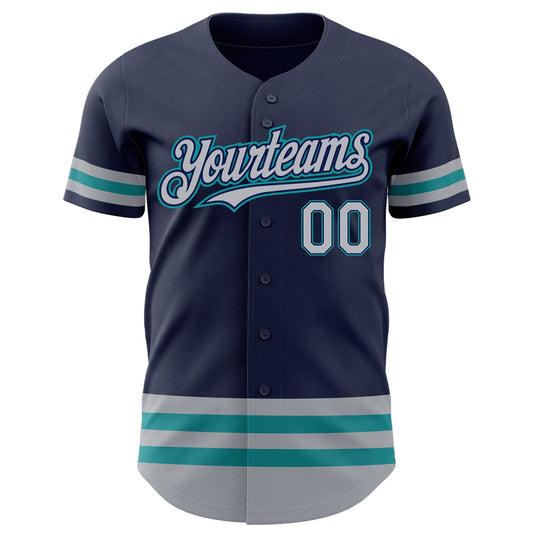 Custom Navy Gray-Teal Line Authentic Baseball Jersey - Sky-Custom