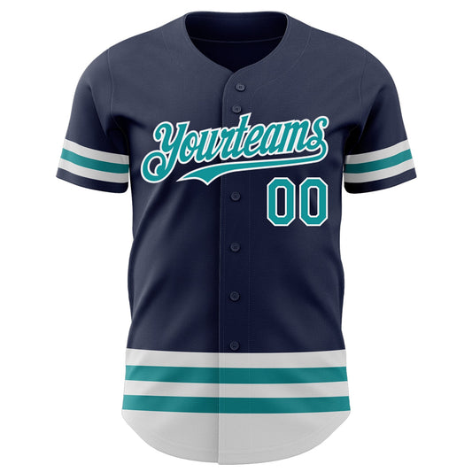 Custom Navy Teal-White Line Authentic Baseball Jersey - Sky-Custom