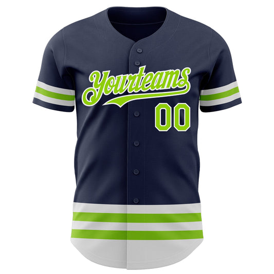 Custom Navy Neon Green-White Line Authentic Baseball Jersey - Sky-Custom