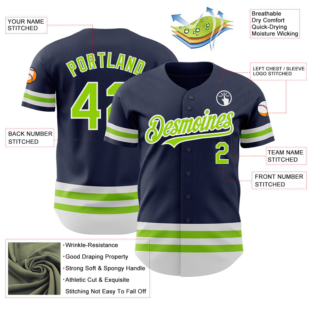 Custom Navy Neon Green-White Line Authentic Baseball Jersey - Sky-Custom