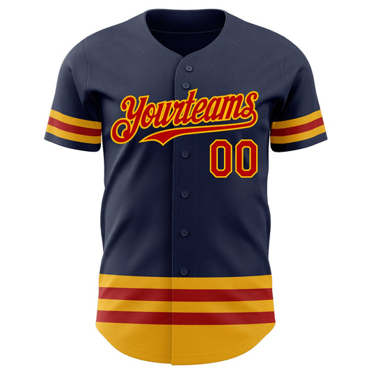 Custom Navy Red-Gold Line Authentic Baseball Jersey - Sky-Custom