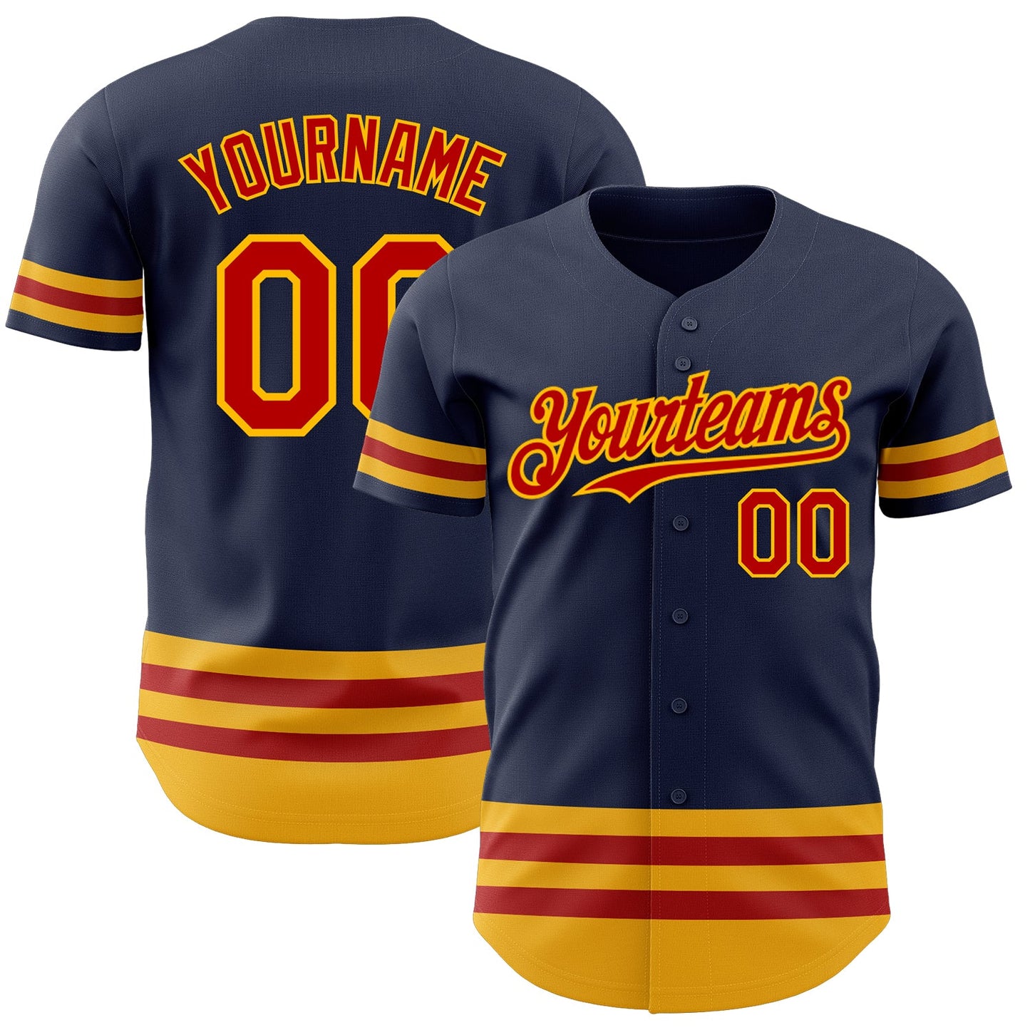 Custom Navy Red-Gold Line Authentic Baseball Jersey - Sky-Custom