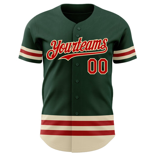 Custom Green Red-Cream Line Authentic Baseball Jersey - Sky-Custom