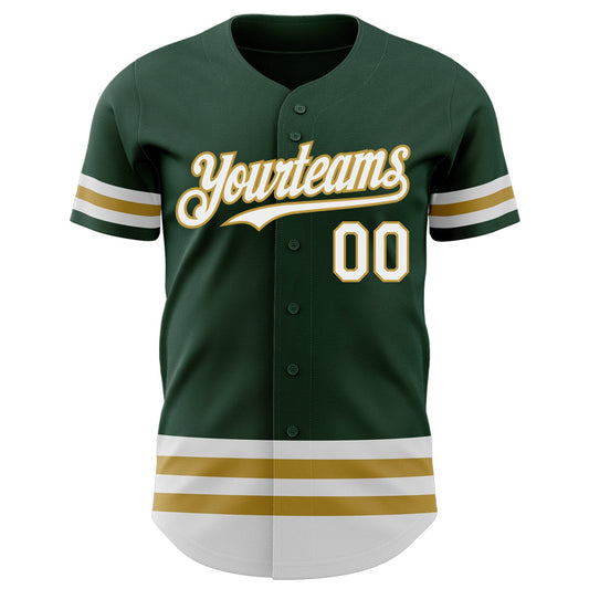Custom Green White-Old Gold Line Authentic Baseball Jersey - Sky-Custom