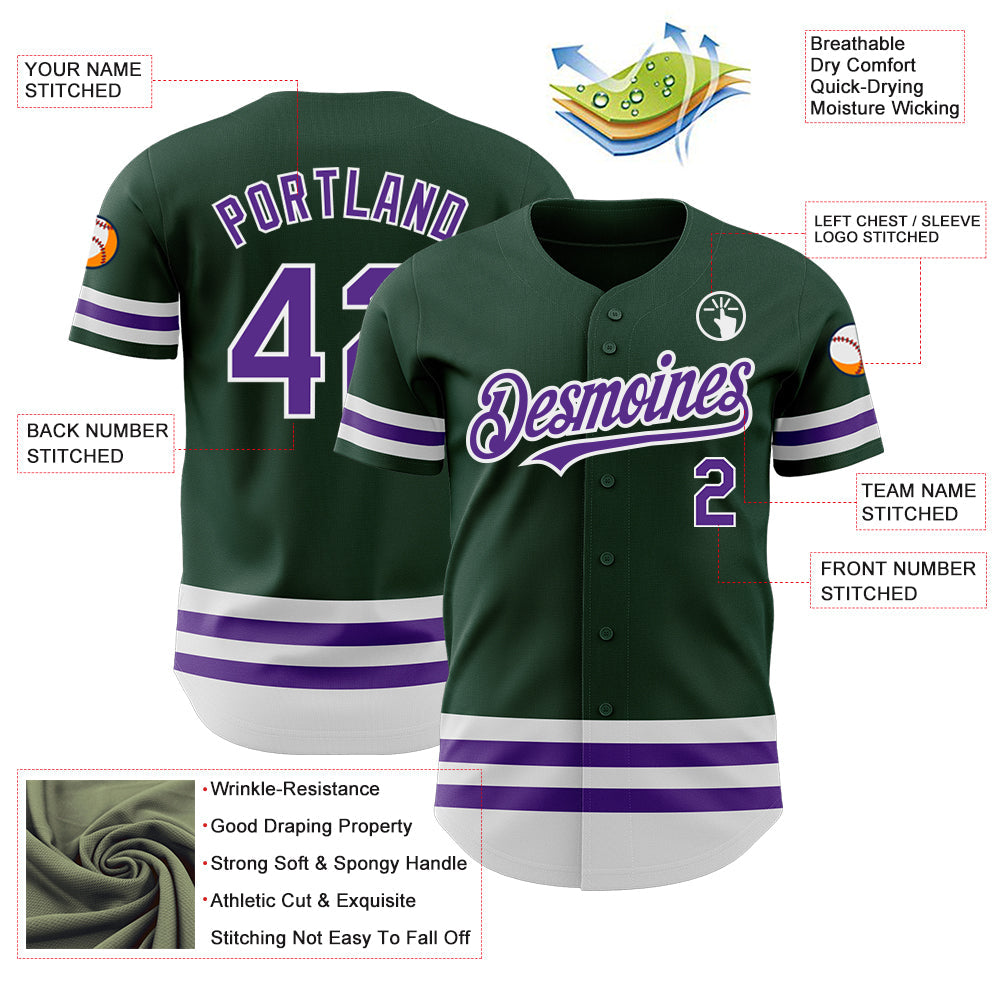 Custom Green Purple-White Line Authentic Baseball Jersey - Sky-Custom