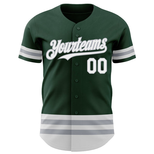 Custom Green White-Gray Line Authentic Baseball Jersey - Sky-Custom