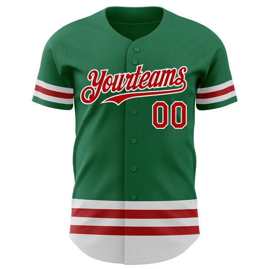 Custom Kelly Green Red-White Line Authentic Baseball Jersey - Sky-Custom