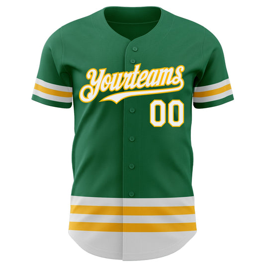 Custom Kelly Green White-Gold Line Authentic Baseball Jersey - Sky-Custom