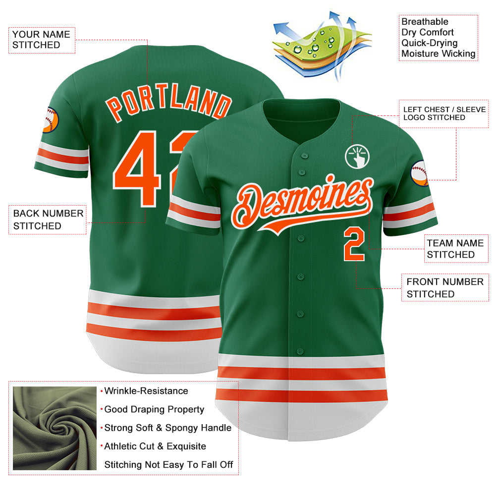 Custom Kelly Green Orange-White Line Authentic Baseball Jersey - Sky-Custom