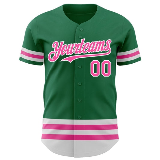 Custom Kelly Green Pink-White Line Authentic Baseball Jersey - Sky-Custom