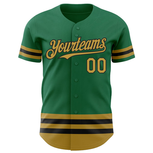 Custom Kelly Green Old Gold-Black Line Authentic Baseball Jersey - Sky-Custom