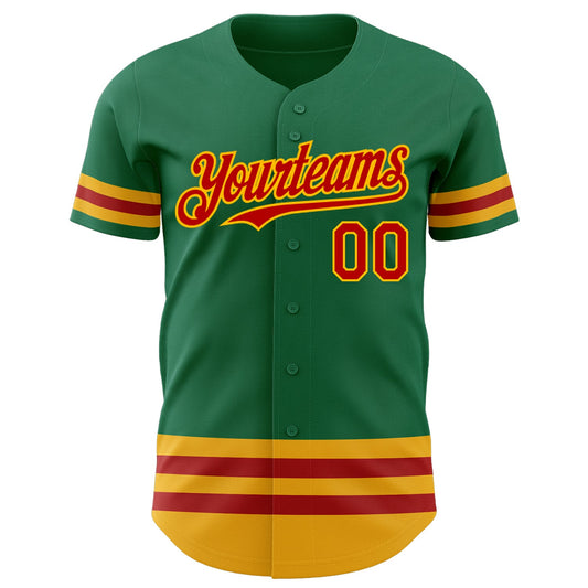 Custom Kelly Green Red-Gold Line Authentic Baseball Jersey - Sky-Custom