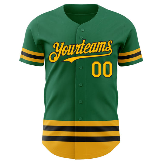 Custom Kelly Green Gold-Black Line Authentic Baseball Jersey - Sky-Custom
