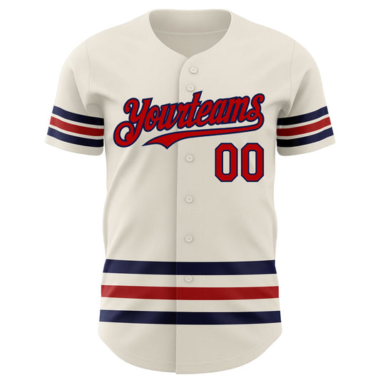 Custom Cream Red-Navy Line Authentic Baseball Jersey - Sky-Custom