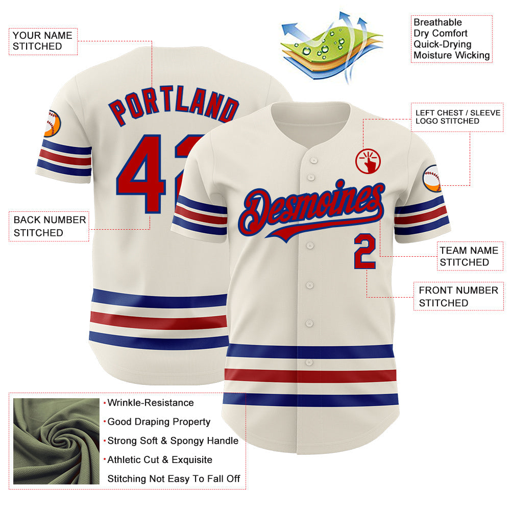 Custom Cream Red-Royal Line Authentic Baseball Jersey - Sky-Custom