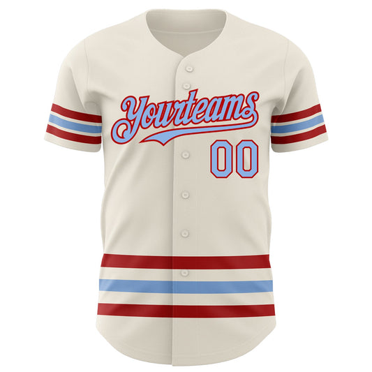 Custom Cream Light Blue-Red Line Authentic Baseball Jersey - Sky-Custom