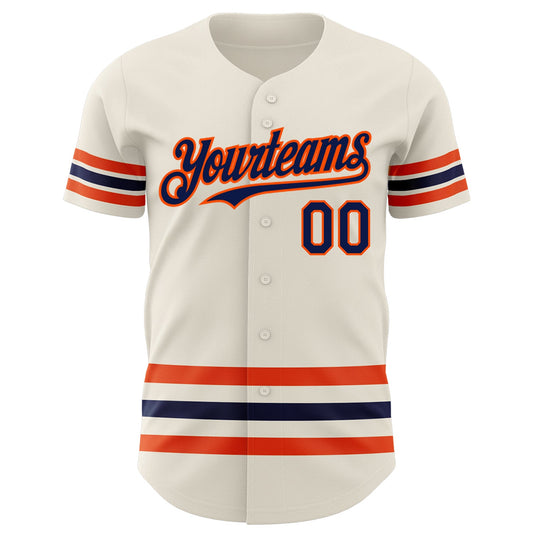 Custom Cream Navy-Orange Line Authentic Baseball Jersey - Sky-Custom